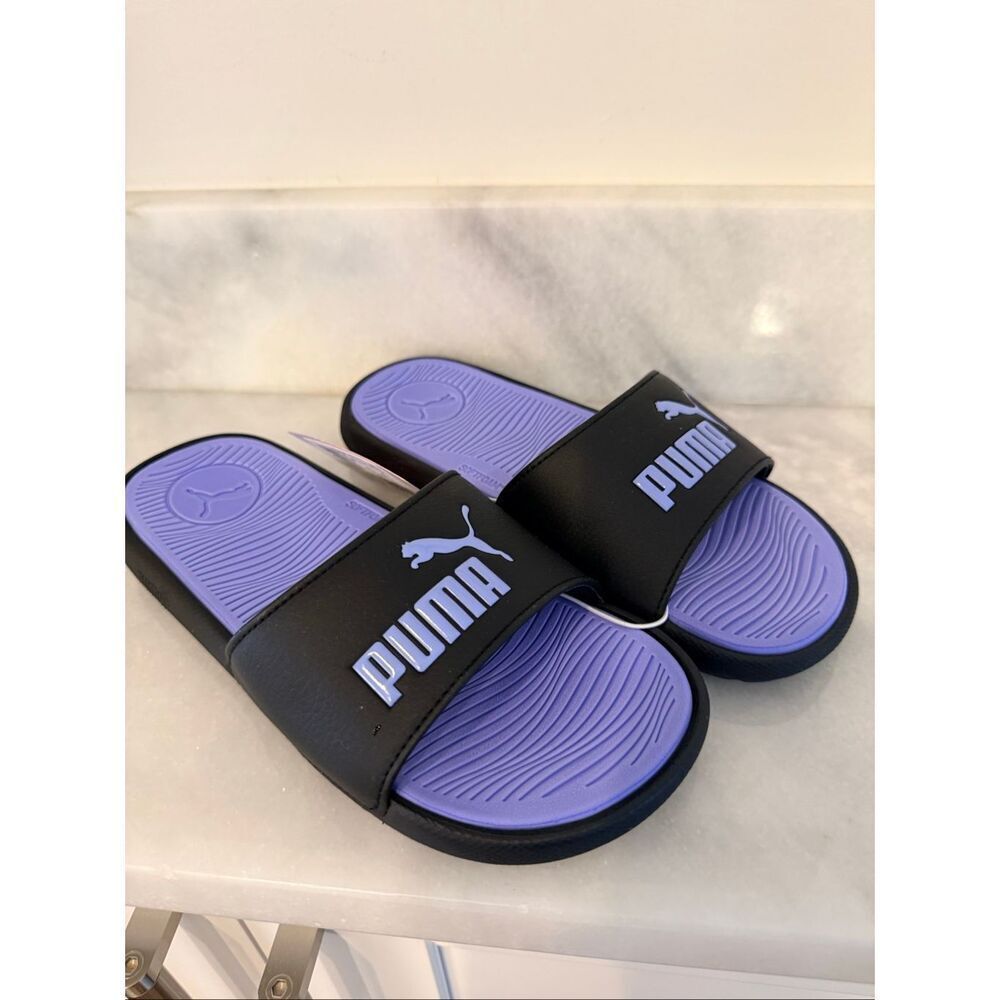 NWT Puma Cool Cat 2.0 Slip-On Black Intense Lavender Slide Sandals Size 6
